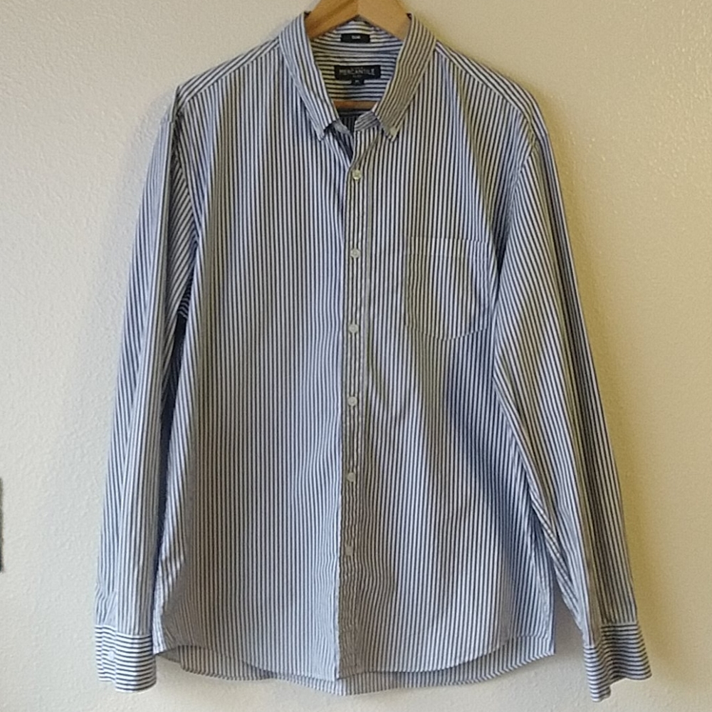 J. Crew Mercantile Slim Fit Pin Striped Blue and White Long Sleeve Shirt XL